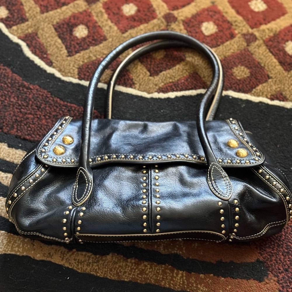 Studded Black Leather Handbag